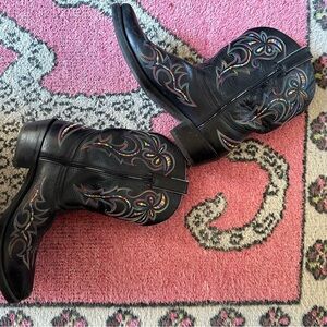 Durango Women’s Black Leather Cowboy Boots with Multicolor Stitching